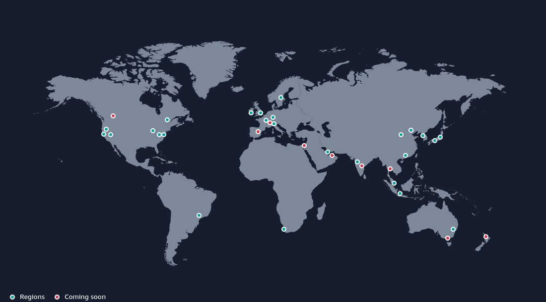 Mapa de infraestrutura global da AWS